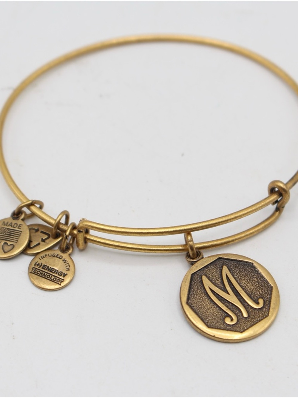 Alex and Ani Gold-Tone Initial M Charm Bangle with Signature Discs